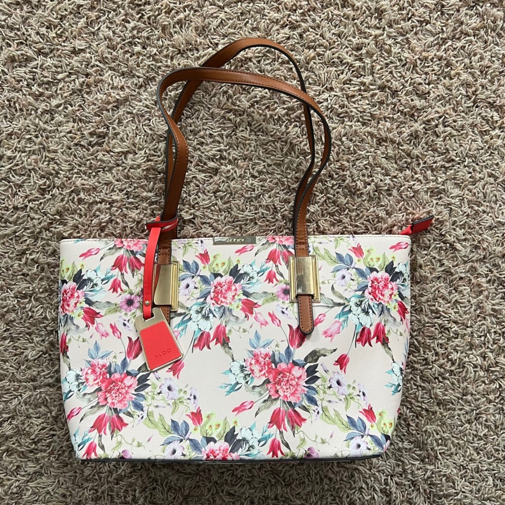 ALDO‎ Floral Tote Bag Pink Red Blue Flowers Top Handle Purse
